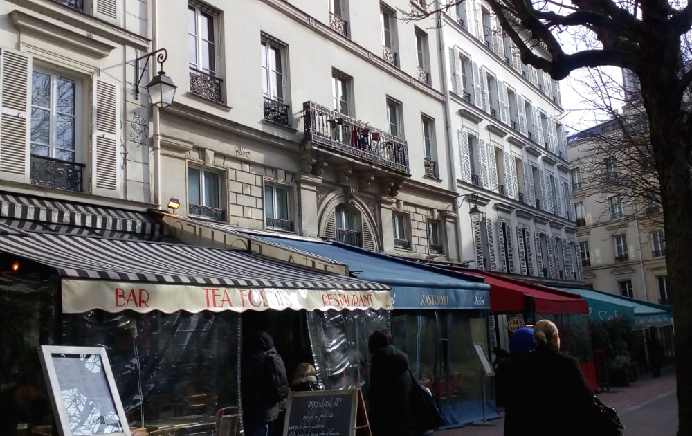 A row of restaurants and cafés on Rue Henry Monier in the South Pigalle (SoPo) area of Montmartre.